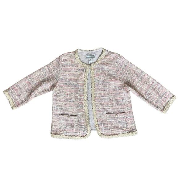 Alfred Dunner Petite Small PS P S Tweed Textured Ivory Pink Blazer Dress Jacket - Picture 2 of 4
